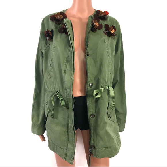 Banana Republic Jackets & Blazers - Banana Republic Army Green w/ Floral Appliques Med